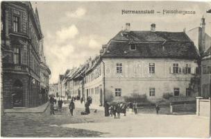 1909 Nagyszeben, Hermannstadt, Sibiu; Mészáros utca / Fleischergasse / street view (EK)