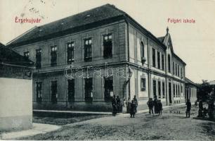 1910 Érsekújvár, Nové Zámky; Polgári iskola, Hvila (?) Gyula cipész üzlete. W.L. 428. / school, shoemaker shop