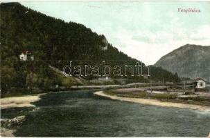 1910 Fenyőháza, Lubochna (Tátra); fatelep a Vág folyó mellett / lumber yard next to River Vah