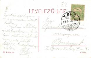 1910 Érsekújvár, Nové Zámky; iskola utca, Gimnázium, templom, H. Alajos mészáros, Dreher sör. W.L. B...