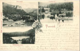 1903 Tusnád, Sólyom-kő, Csukás-tó, Szent Anna tava, Neptun csónak / Piatra Soimilor, Lacul Ciucas and Sfanta Ana, boat, floral (EK)