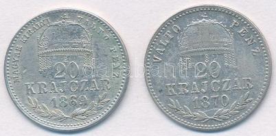 1869KB 20kr Ag "Magyar Királyi Váltó Pénz" + 1870GYF 20kr Ag "Váltó Pénz" T:2,2- Adamo M10.1, M11.1