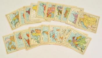 cca 1900 Kopps Weltatlas térképes kártyák, hátoldalán statisztikai adatokkal, összesen 19 db