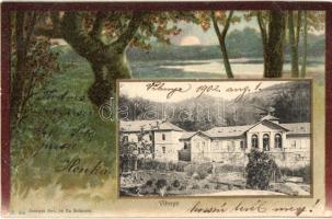 1902 Vihnye, Kúpele Vyhne; új fürdőház. Joerges özv. és fia. Erdős litho keret / new spa. Forest litho frame (EK)