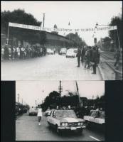 1980 Kispestre érkezik a moszkvai olimpia lángja, 2 db fotó, 9×13 és 11,5×18 cm