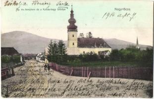 1914 Nagyrőce, Gross-Rauschenbach, Velká Revúca; Ágostai evangélikus templom, Kakas-hegy. Kiadja Fehér Dezső / church, Kohút mountain peak