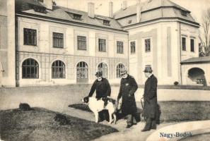 Felsőbodok, Nagy-Bodok, Horné Obdokovce; Stummer kastély, urak kutyával / Schloss / castle with dog (Rb)