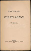 Ady Endre: Vér és arany. Bp., 1919, Pallas Irodalmi és Nyomdai Rt. Ötödik kiadás. Kiadói papírkötés,...