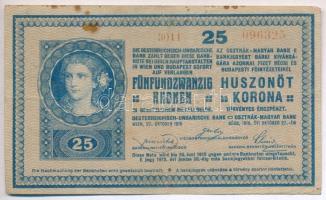 1918. 25K 3011 3mm, sima hátlappal, hamis Szolnok Doboka Vármegye Désakna Község 1910 felülbélyegzéssel (fake overprint) T:III,III- fo.