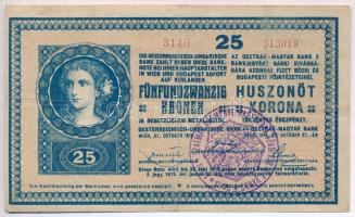 1918. 25K 3140 3mm, hullámos hátlappal, hamis Szatmár Vármegye Nagybánya Szab. Kir. R. T. Város felülbélyegzéssel (fake overprint) T:III,III- fo.