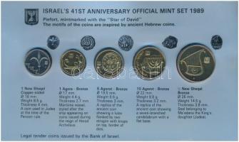 Izrael 1989. 1a-1Sh (5xklf) "Izrael 41. évfordulója" piefort forgalmi sor karton dísztokba...