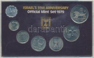 Izrael 1979. 1a-5Sh (7xklf) Izrael 31. évfordulója forgalmi sor dísztokban T:1,1- Israel 1979. 1 Agora - 5 Shequel (7xdiff) Israels 31st Anniversary coin set in case C:UNC,AU