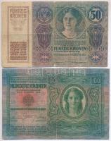 1912. 100K + 1914. 50K mindkettő hamis "Bihar Vármegye Székelyhíd Község 1910" felülbélyeg...