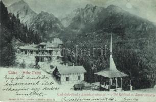 Tátra, Tatry; Tarpatakfüred a Lomnici csúccsal / Hotel Kohlbach m. Lomnitzerspitze / hotel, mountain peak, villa / Lomnicky stít (EK)