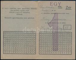 cca 1943 Zsír vásárlására jogosító hadiüzemi igazolvány