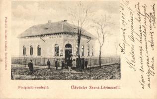 Budapest XVIII. Pestszentlőrinc, Pusztaszentlőrinc, Szentlőrinc; Postpischl vendéglő, étterem. Podoletz Gusztáv kiadása (fa)