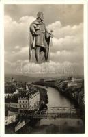 1942 Nagyvárad, Oradea; Körös part, zsinagóga, Szent László szobra. montázs / River Raul Cris, synagogue, Ladislaus I of Hungary montage