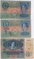 1913. 20K (2x) egyik román bélyegzéssel + 1914. 50K hamis Nagyecsed felülbélyegzéssel T:III,III-