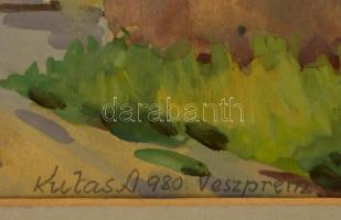 Kutas A. jelzéssel: Veszprémi utcarészlet, akvarell, papír, paszpartuban, 43x33 cm
