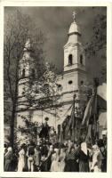 1943 Csíksomlyó, Sumuleu Ciuc; Kegytemplom búcsúval / church with Catholic fest