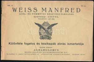 1938-1939 Weiss Manfréd Acél- és Fémmúvei Részvénytársaság 2 db katalógusa, mezőgazdasági gépekről, illusztrációkkal, jó állapotban
