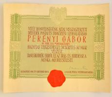 1941 Bp., elismerő oklevél postaaltiszt részére a Délvidék postai és távközlési szolgálatában végzett munkáért
