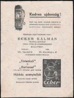 cca 1925 Bp. VII-VIII., Ecker Kálmán töltőtoll szaküzletének itatóspapírra nyomtatott reklámja