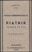 1940 Magyar Játékkártyagyár Rt. Piatnik Nándor és fiai árjegyzék, tűzött papírkötésben