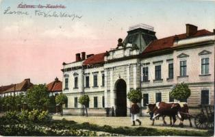 Losonc, Lucenec; Tüzérlaktanya, ökörszekér / Kasarna / artillery barracks, oxen cart "1938 Losonc visszatért" So. Stpl