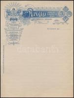 1900 A pozsonyi (Felvidék) Apollo kőolajfinomító gyár budapesti irodájának dekoratív fejléces, címeres levélpapírja, szép állapotban
