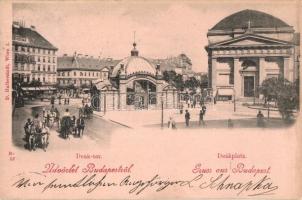 1898 Budapest V. Deák tér, Kiosk, Aszódi S. és társa, Kereskedők és Iparosok Banktársasága, Bretschneider Zsigmond és Glanzdorf Péter üzlete (ragasztónyom / gluemark)