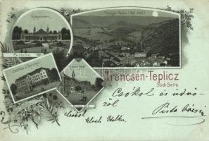 1898 Trencsénteplic, Trencianske Teplice; Gyógyterem, Szálloda a Hővízhez, Hamam fürdő / spa, hotel. Art Nouveau, floral, litho