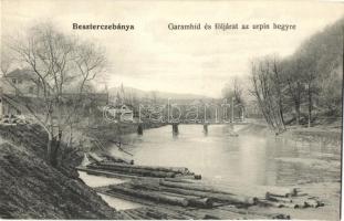 Besztercebánya, Banská Bystrica; Garam híd, feljárat az Urpin-hegyre, faúsztatás / bridge on River Hron, path to Urpín, log-rafting
