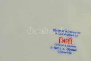 1984 Los Angeles Olympic Games porcelán tányér, matricás, jelzett, kopásnyomokkal, d: 20,5 cm
