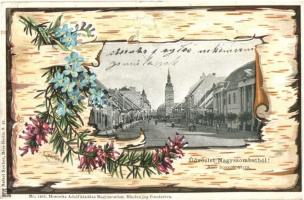 Nagyszombat, Tyrnau, Trnava; Alsó Hosszú utca. Horovitz Adolf No. 1267. Szecessziós litho keret / street view, Art Nouveau litho frame s: E. Döcker (kis szakadás / small tear)