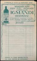 cca 1920-1930 A Komárom-Esztergom megyei Igmándi Keserűvíz kétoldalas reklámlapja, 20x12 cm