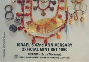 Izrael 1990. 1a-5Sh (6xklf) Izrael 42. évfordulója piefort forgalmi sor karton dísztokban T:PP Israel 1990. 1 Agora - 5 Shequalim (6xdiff) Israels 42nd Anniversary piefort coin set in cardboard case C:PP