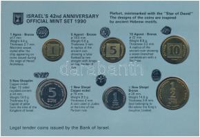 Izrael 1990. 1a-5Sh (6xklf) "Izrael 42. évfordulója" piefort forgalmi sor karton dísztokba...