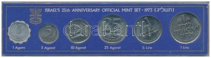 Izrael 1973. 1a-1L (6xklf) Izrael 25. évfordulója forgalmi sor tokban T:1,1- Israel 1973. 1 Agora - 1 Lira (6xdiff) Israels 25th Anniversary coin set in case C:UNC,AU