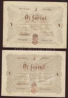 1848. 5Ft "Kossuth bankó" barna(2x) az egyiken "Pest" szó után nincs vessző! Mindkettő kézzel érvénytelenítve! T:restaurált