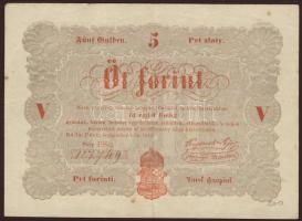 1848. 5Ft "Kossuth bankó" vörösbarna "Buda és Pest" szó között pont, vessző helyett! T:II