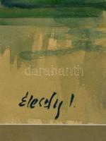 Élesdy István (1912-1987): Tóparti fák. Akvarell, papír, üvegezett keretben, 36×46 cm