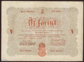 1848. 5Ft "Kossuth bankó" vörösbarna "Pest" szó után kis vonalka, vessző helyett T:restaurált