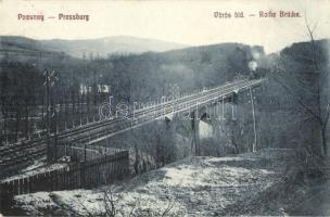 Pozsony, Pressburg, Bratislava; Vörös híd gőzmzodonnyal / Rothe Brücke / railway bridge with locomotive (fl)