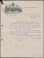 1924 Pick Márk szalámigyár, zsiradék és termény üzlet díszes fejléces levél, 28x22 cm