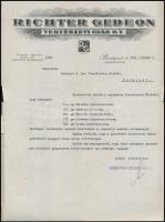 1940 Richter Gedeon Vegyészeti Gyár díszes fejléces levél, szélén szakadások