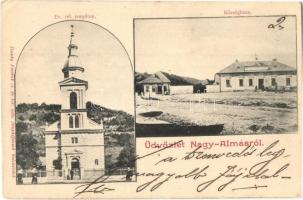 Nagyalmás, Almasu Mare; Református templom, Községháza. Dunky Fivérek cs. és kir. udv. fényképészek felvételek / Calvinist church, town hall (EK)