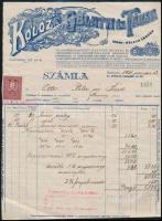 1931 Kolozs Oblath és Társa temetkezési kellékek gyára díszes fejléces számla, okmánybélyeggel