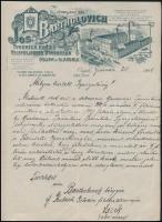 1908 Eszék, Jos. Bartholovich bőrgyár díszes fejléces levél