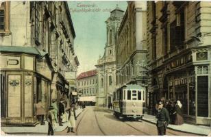 Temesvár, Timisoara; Takarékpénztár utca, villamos. Lehner György / street view, tram (EK)